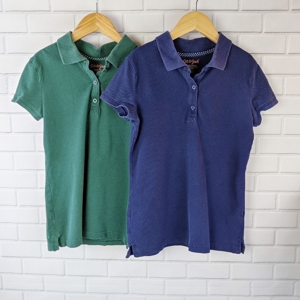 Cat & Jack Polo Shirt Blue Green 2 Spare School Uniform Collar Half Button